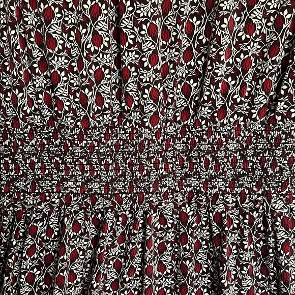 Michael Kors black maroon dress high neck smocked waist ruffed hem size M - Picture 3 of 7